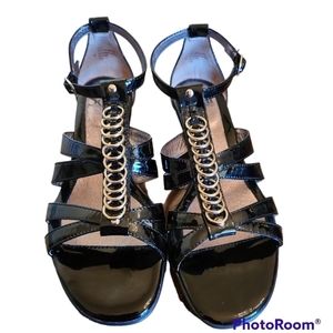 Sofft Black Sandals with Gold Ring Accents